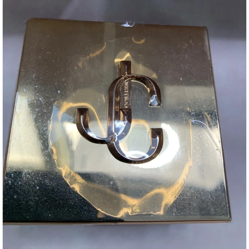 Jimmy Choo Gold JC Monogram Square Compact Mirror with Pouch and Box NEW#568